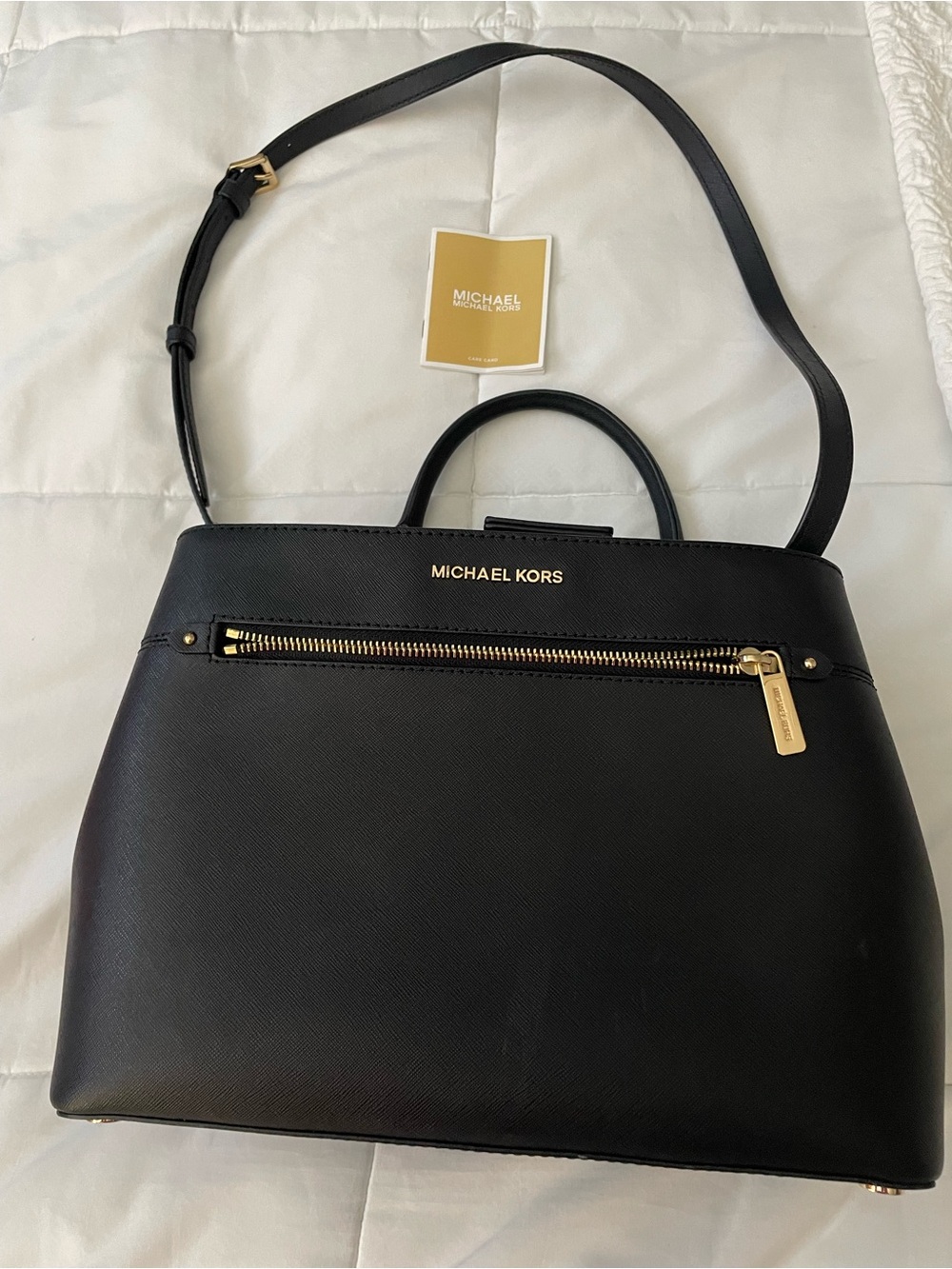 Michael Kors Black Saffiano Satchel with Gold Hardware